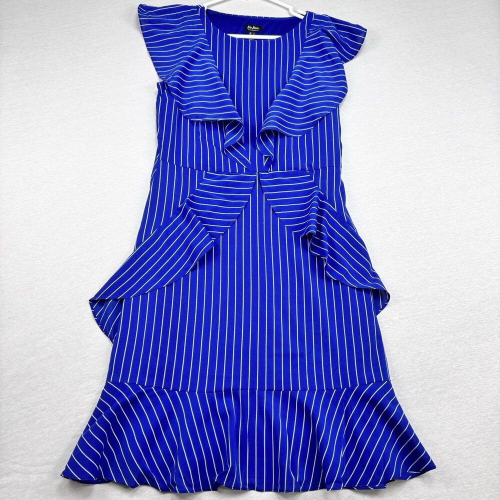 Du Jour Dress 4 Blue White Stripe Ruffle Peplum Flutter S